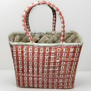 Filipino Style Bayong Inspired Woven Purse – Red/Cream Checkered Picnic Bag